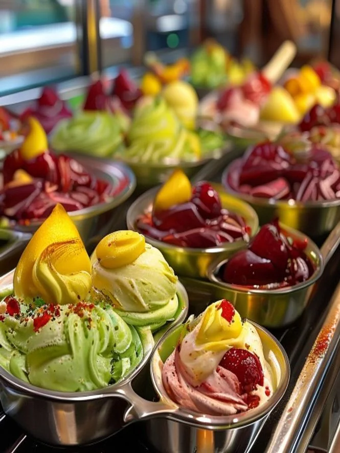 Beispielbild (KI-Entwurf): frisches italienisches Gelato in vielen Sorten